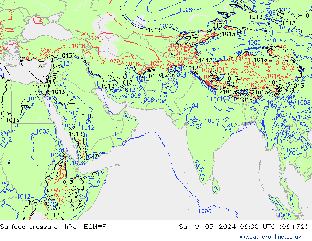 Atmosférický tlak ECMWF Ne 19.05.2024 06 UTC