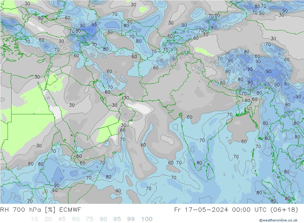 Humidité rel. 700 hPa ECMWF ven 17.05.2024 00 UTC