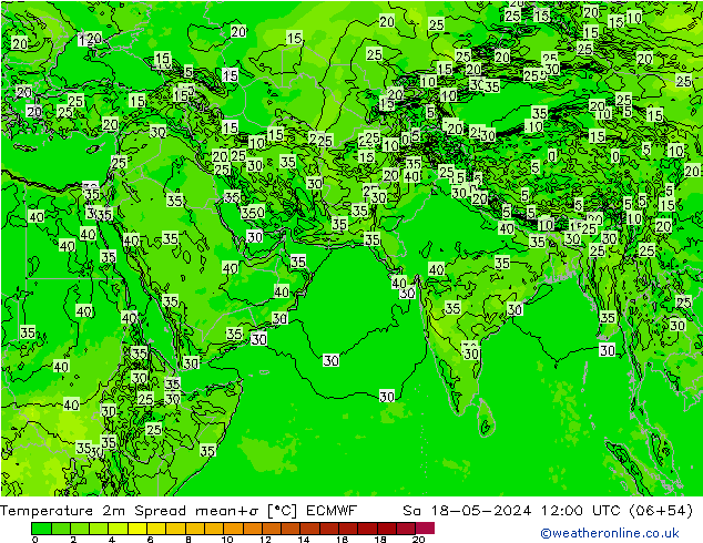température 2m Spread ECMWF sam 18.05.2024 12 UTC