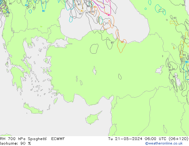 700 hPa Nispi Nem Spaghetti ECMWF Sa 21.05.2024 06 UTC