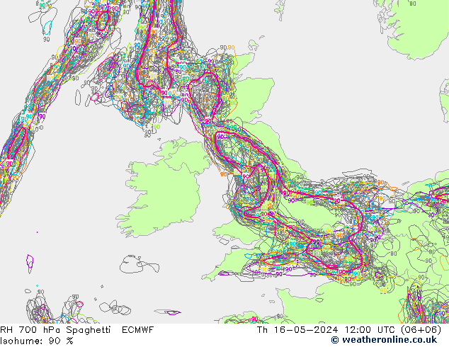 RV 700 hPa Spaghetti ECMWF do 16.05.2024 12 UTC