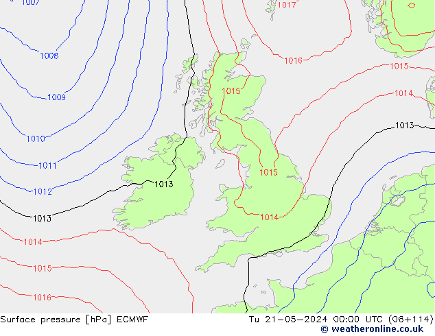 Surface pressure ECMWF Tu 21.05.2024 00 UTC