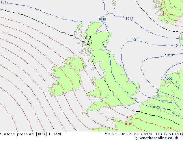 Luchtdruk (Grond) ECMWF wo 22.05.2024 06 UTC