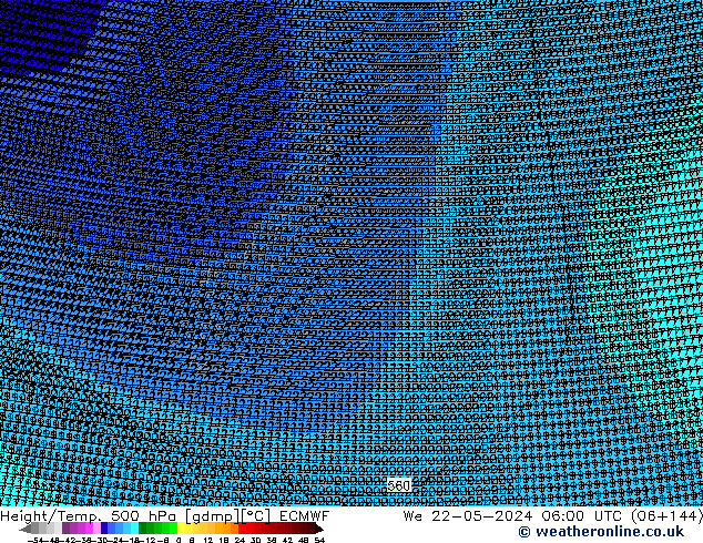 Hoogte/Temp. 500 hPa ECMWF wo 22.05.2024 06 UTC