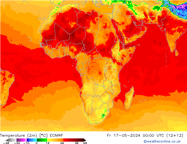 mapa temperatury (2m) ECMWF pt. 17.05.2024 00 UTC