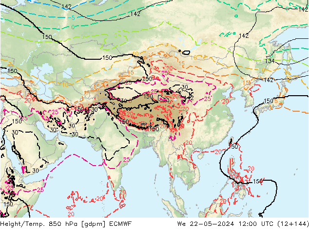 Height/Temp. 850 гПа ECMWF ср 22.05.2024 12 UTC