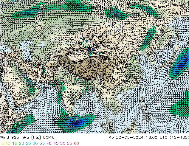 Wind 925 hPa ECMWF Po 20.05.2024 18 UTC