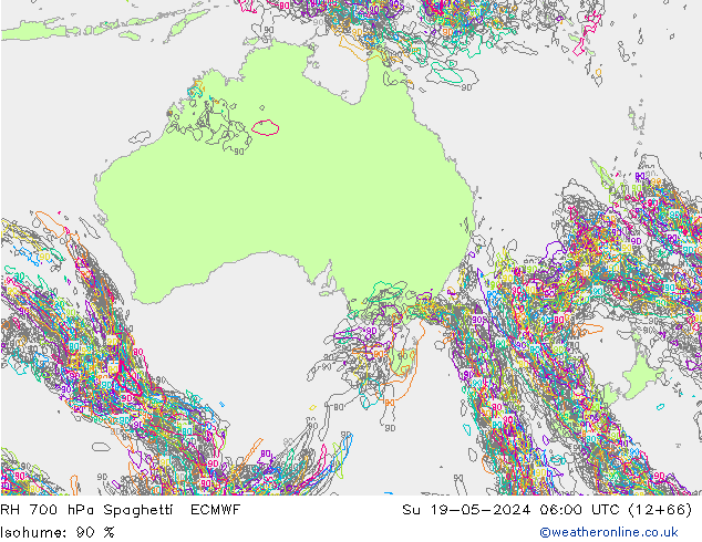 RH 700 hPa Spaghetti ECMWF  19.05.2024 06 UTC