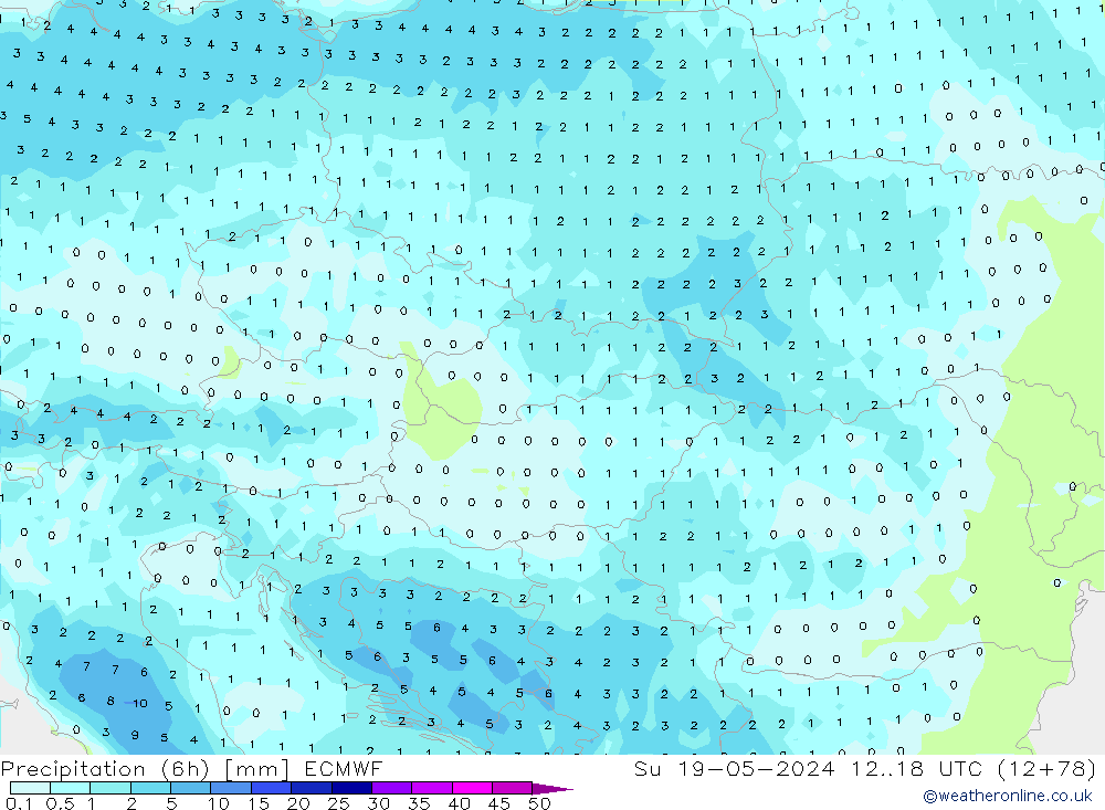 Precipitation (6h) ECMWF Ne 19.05.2024 18 UTC