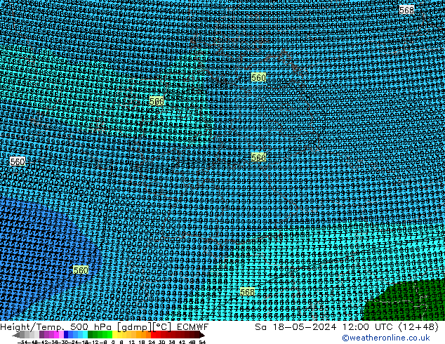 Hoogte/Temp. 500 hPa ECMWF za 18.05.2024 12 UTC