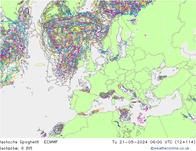 Isotachs Spaghetti ECMWF Út 21.05.2024 06 UTC