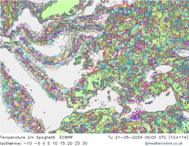 Temperatura 2m Spaghetti ECMWF Ter 21.05.2024 06 UTC