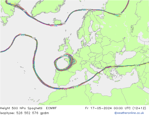 Hoogte 500 hPa Spaghetti ECMWF vr 17.05.2024 00 UTC