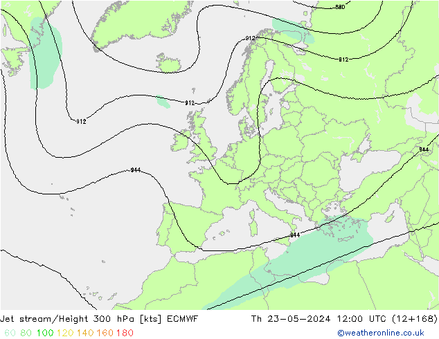 Jet stream/Height 300 hPa ECMWF Čt 23.05.2024 12 UTC