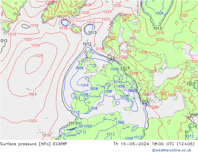 приземное давление ECMWF чт 16.05.2024 18 UTC