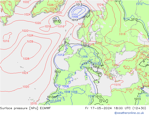 Bodendruck ECMWF Fr 17.05.2024 18 UTC