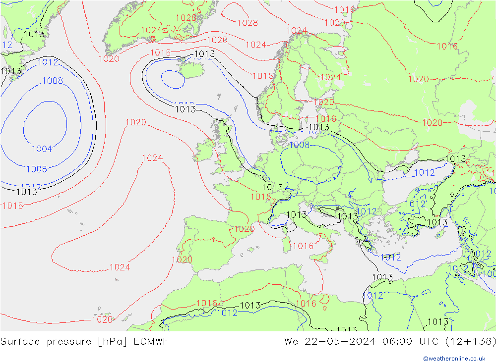 ciśnienie ECMWF śro. 22.05.2024 06 UTC