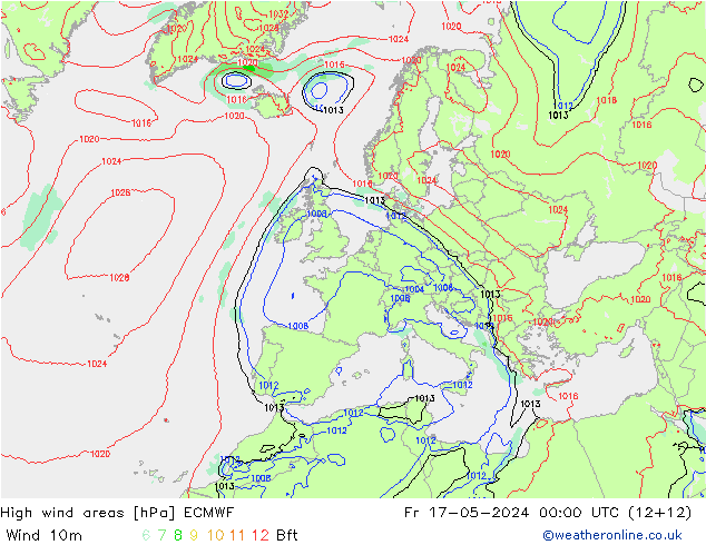 High wind areas ECMWF vie 17.05.2024 00 UTC