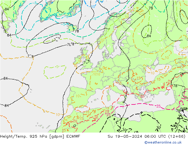 Height/Temp. 925 hPa ECMWF Su 19.05.2024 06 UTC