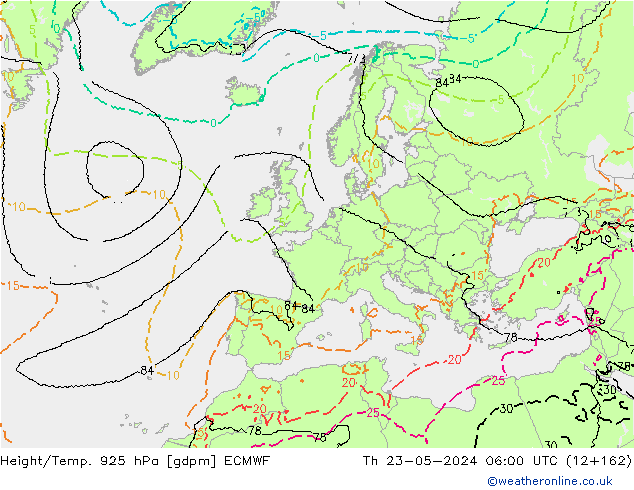 Hoogte/Temp. 925 hPa ECMWF do 23.05.2024 06 UTC