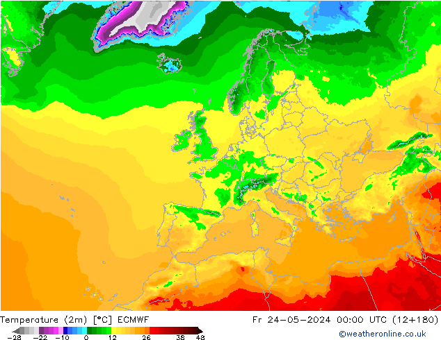 Temperatura (2m) ECMWF ven 24.05.2024 00 UTC