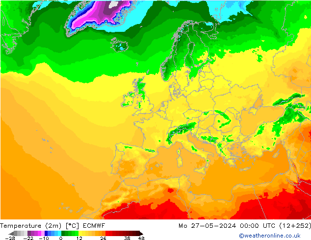 Sıcaklık Haritası (2m) ECMWF Pzt 27.05.2024 00 UTC