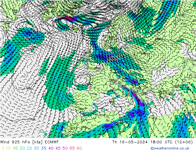 Wind 925 hPa ECMWF Th 16.05.2024 18 UTC