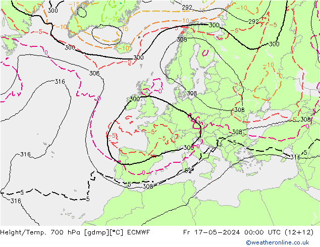 Height/Temp. 700 hPa ECMWF Pá 17.05.2024 00 UTC