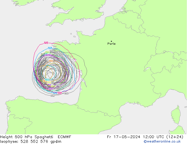 Height 500 hPa Spaghetti ECMWF Sex 17.05.2024 12 UTC