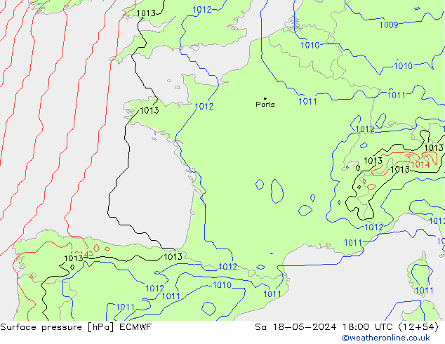 Atmosférický tlak ECMWF So 18.05.2024 18 UTC