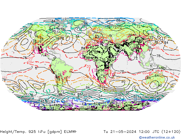 Geop./Temp. 925 hPa ECMWF mar 21.05.2024 12 UTC