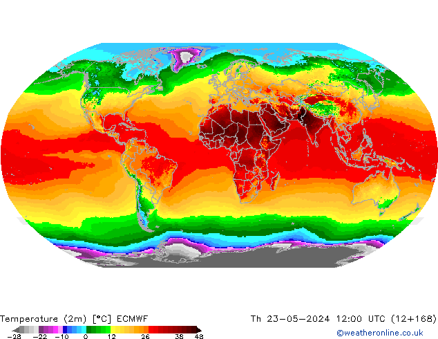 Temperatura (2m) ECMWF Qui 23.05.2024 12 UTC