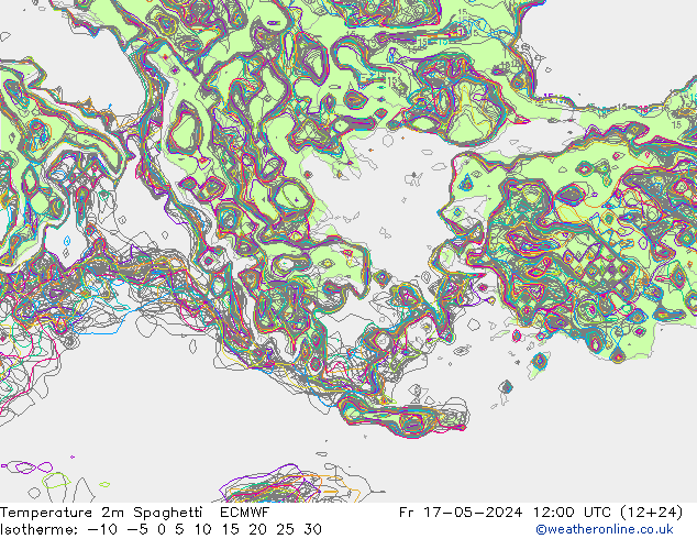 Temperatura 2m Spaghetti ECMWF Sex 17.05.2024 12 UTC