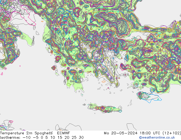 Temperature 2m Spaghetti ECMWF Po 20.05.2024 18 UTC