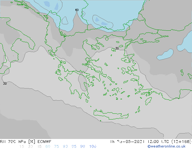 RH 700 hPa ECMWF Th 23.05.2024 12 UTC