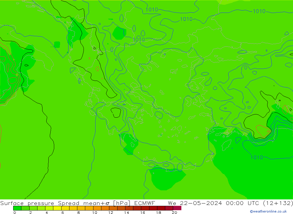 Surface pressure Spread ECMWF We 22.05.2024 00 UTC