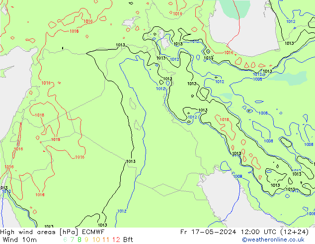 yüksek rüzgarlı alanlar ECMWF Cu 17.05.2024 12 UTC