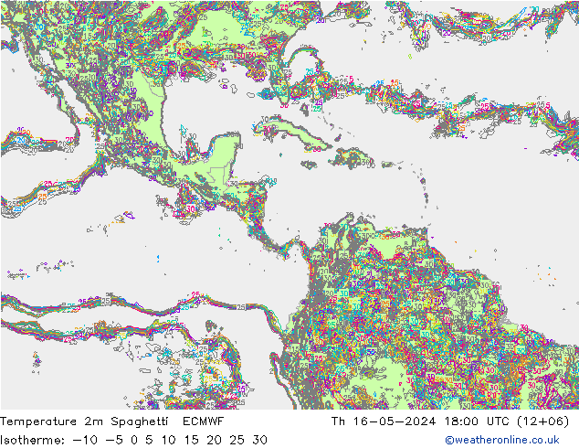 Temperatura 2m Spaghetti ECMWF jue 16.05.2024 18 UTC