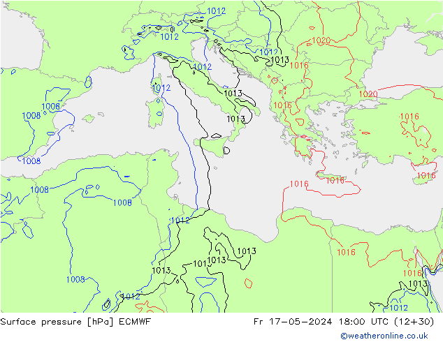 Atmosférický tlak ECMWF Pá 17.05.2024 18 UTC