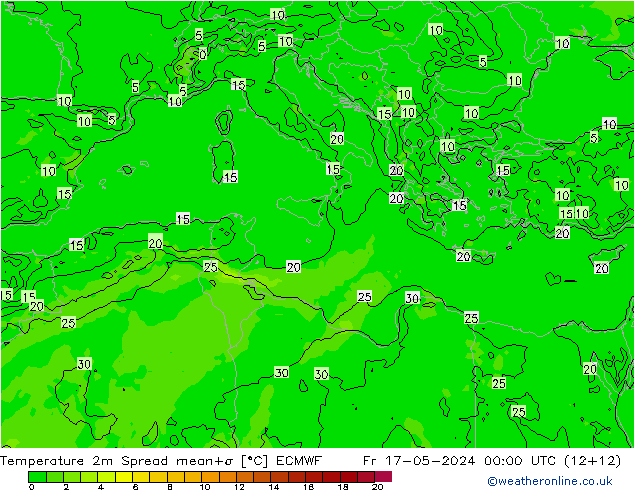 Sıcaklık Haritası 2m Spread ECMWF Cu 17.05.2024 00 UTC