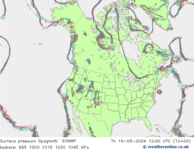 Atmosférický tlak Spaghetti ECMWF Čt 16.05.2024 12 UTC