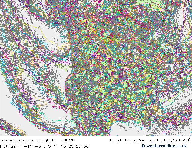 Temperaturkarte Spaghetti ECMWF Fr 31.05.2024 12 UTC