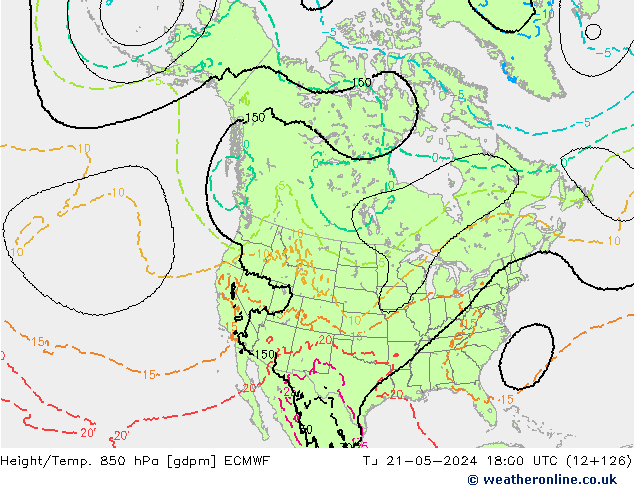 Geop./Temp. 850 hPa ECMWF mar 21.05.2024 18 UTC