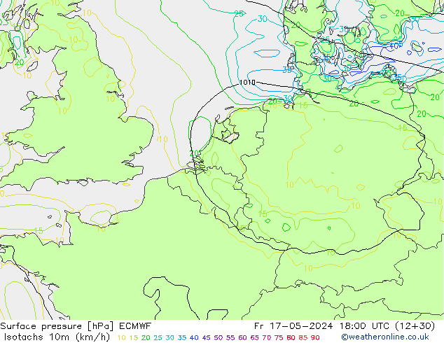 Isotachen (km/h) ECMWF Fr 17.05.2024 18 UTC