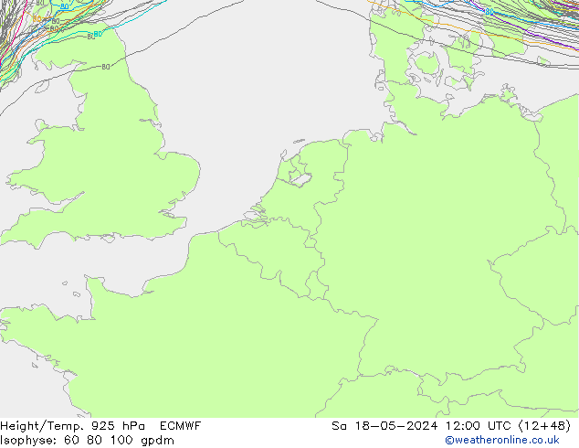 Height/Temp. 925 hPa ECMWF Sa 18.05.2024 12 UTC