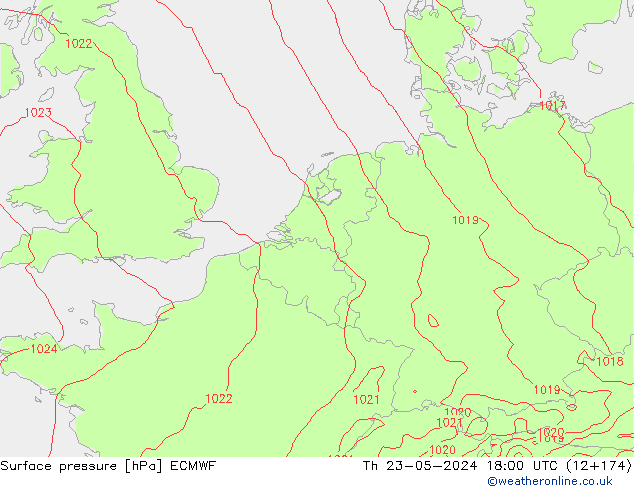 Luchtdruk (Grond) ECMWF do 23.05.2024 18 UTC