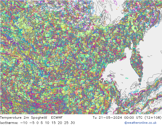 mapa temperatury 2m Spaghetti ECMWF wto. 21.05.2024 00 UTC