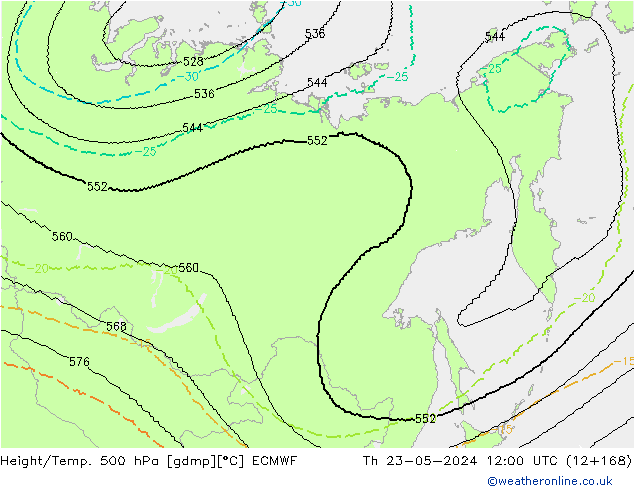Geop./Temp. 500 hPa ECMWF jue 23.05.2024 12 UTC