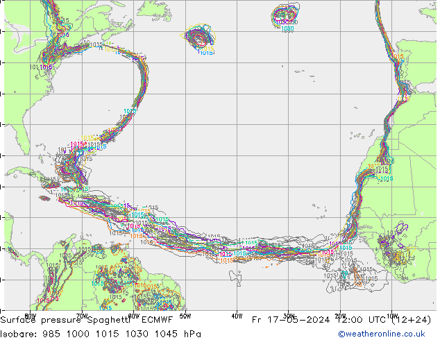 Luchtdruk op zeeniveau Spaghetti ECMWF vr 17.05.2024 12 UTC