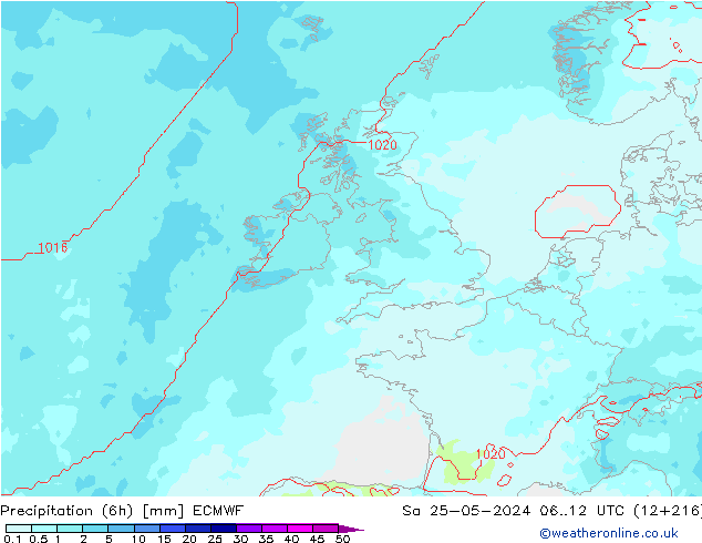 Precipitación (6h) ECMWF sáb 25.05.2024 12 UTC